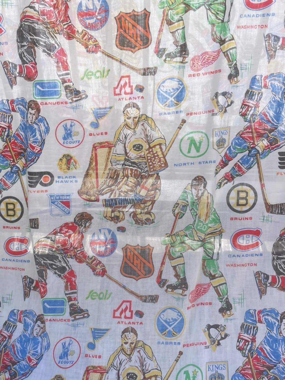 Vintage NHL 70s Hockey Flat Twin Bed Sheet